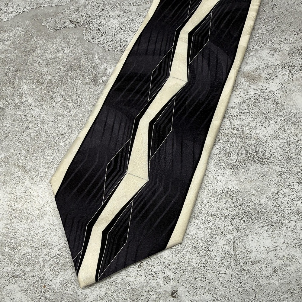 Stacy Adams Silk Tie Mens One Size Black Geometric Pointed Jacquard Necktie